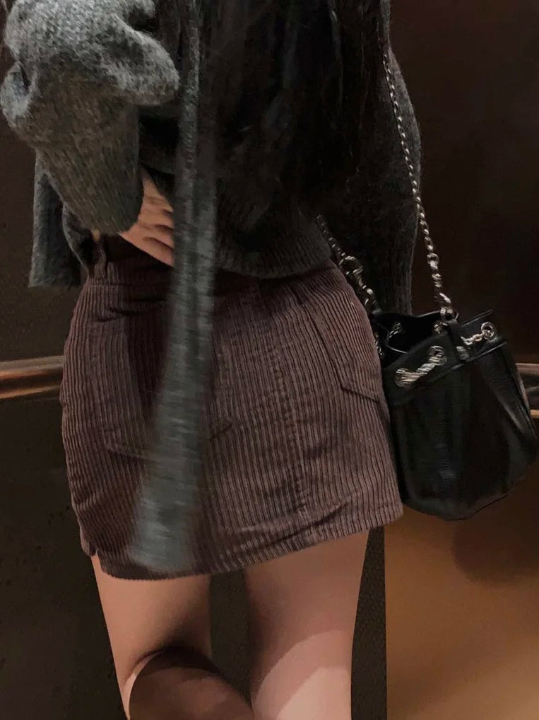 Cyflymder  Retro Corduroy A-Line Skirt Women Chic Small Stature Personali f Skirt Pants Skirt High Waist Skirt Trendy Ci Commute