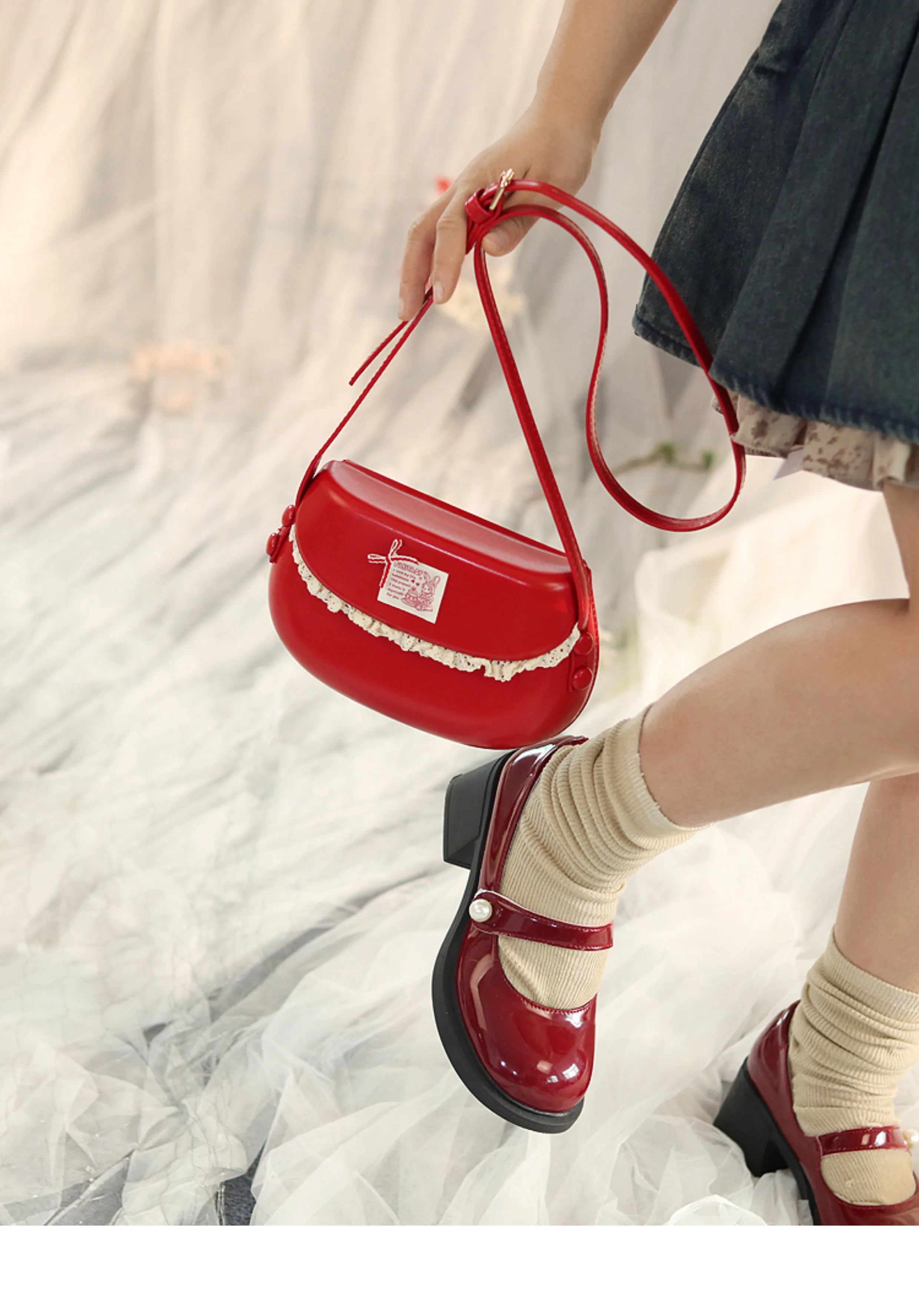 Cyflymder  Harajuku Red Messenger Bag Women 2025 Sweet Cute Retro Leather Casual Crossbody Bags Ladies Fairy Core Aesthetic Mini Bag Y2k