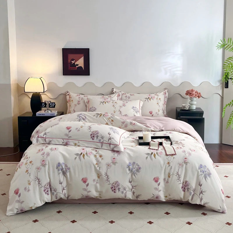 Cyflymder  100% Cotton Flowers Print Luxury Bedding Set Single Double Queen King Size Duvet Cover Flat/Fitted Bed Sheet Pillowcases 3/4Pcs