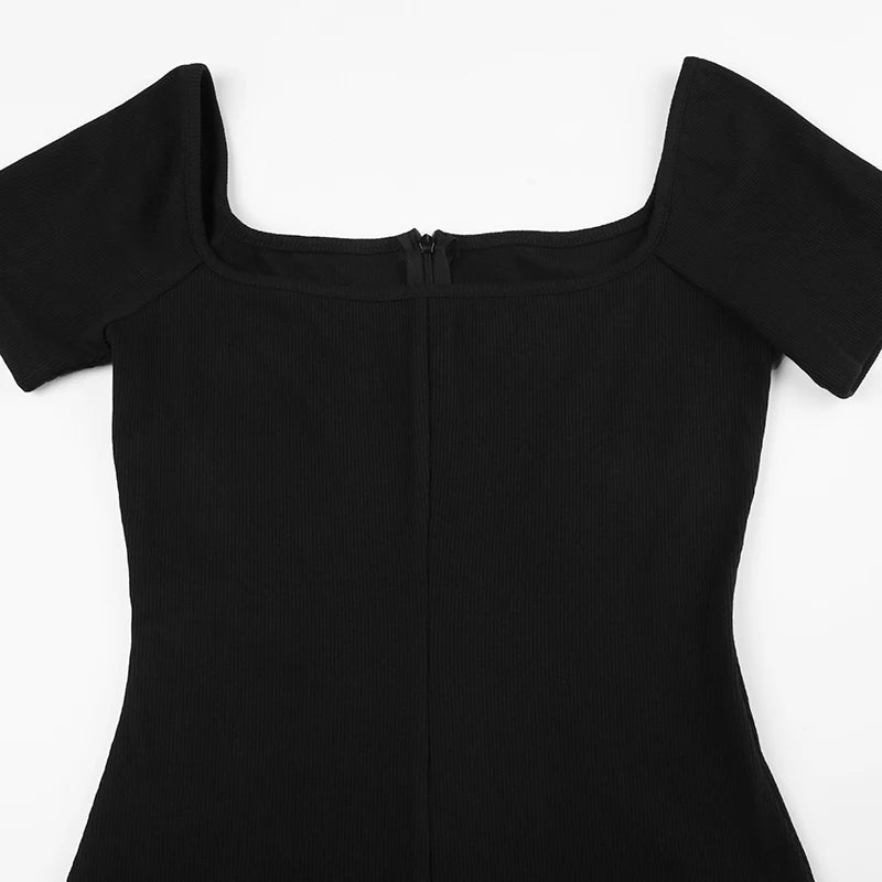 Cyflymder  Sporty Activewear Basic Solid Playsuits Sexy Slim Square Collar Short Sleeve Rompers Women Summer Fashion Streetwear