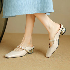 Cyflymder  Slippers Women Summer Shoes Low Slides Cover Toe Med Soft Square Rome Fabric Rubber Hoof Heels PU Shoes Woman 2025 Slippers Soft