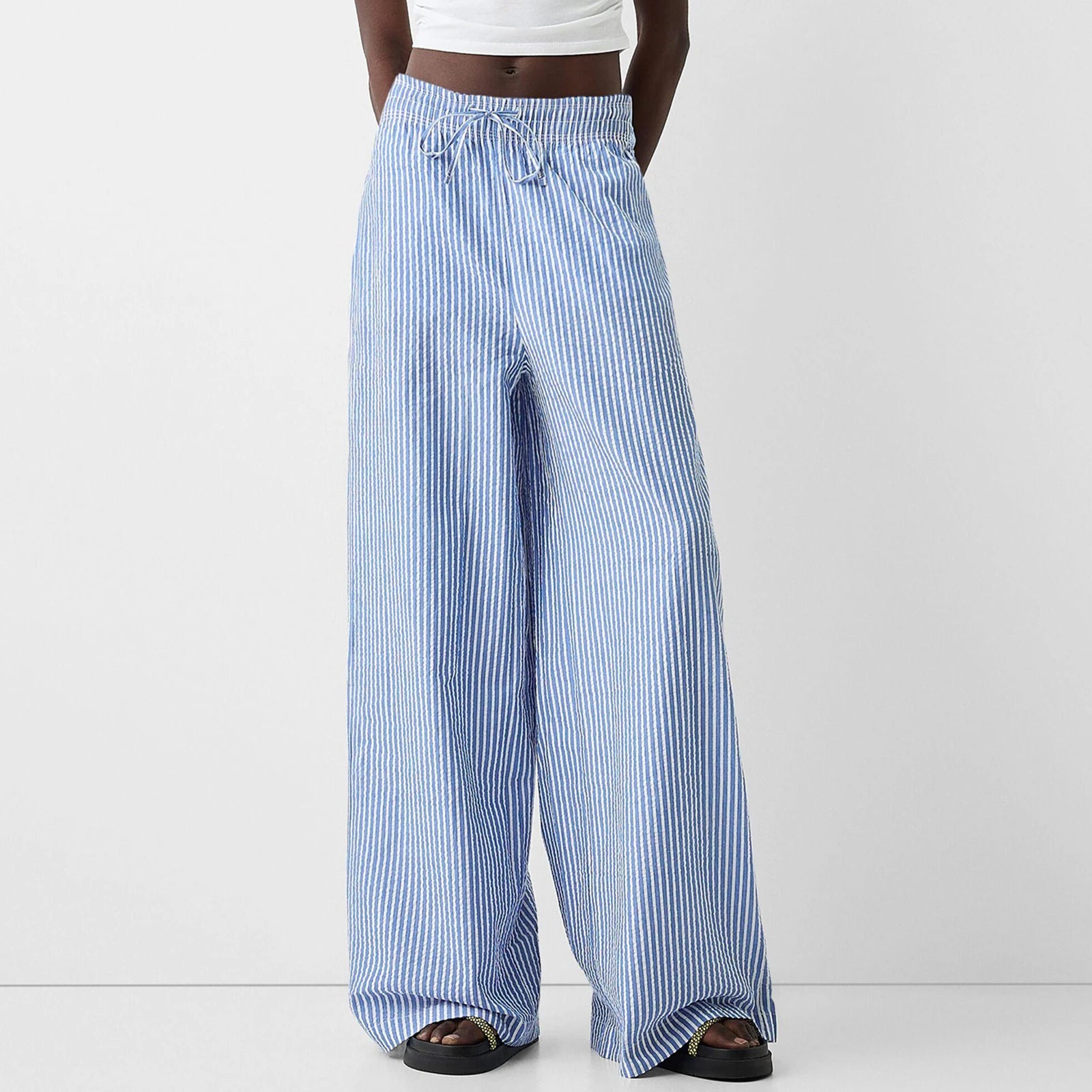 Cyflymder  Women's Spring Summer Baggy Pants Fashion Drawstring Waistband Loose Wide Leg Striped Pants Y2K Streetwear