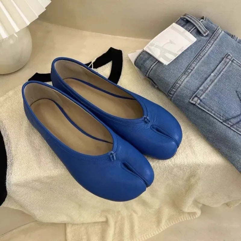Cyflymder   New Split toe Pleated Soft Leather Women Ballet Flats Spring Summer Casual Walking Lazy Tabi Loafers Girls Dance Shoes