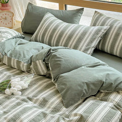 Cyflymder  Class A 100% Cotton Striped Bedding Sets Yarn Dyed Washed Cotton Breathable Duvet Cover Kit Single Bedclothes for All Seasons