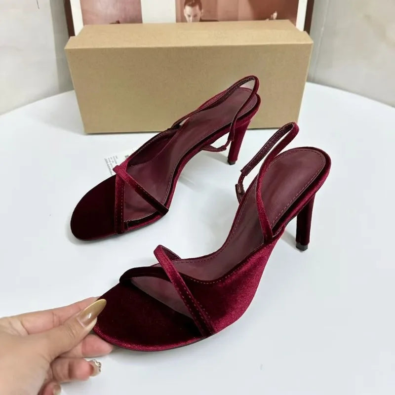 Cyflymder  Summer Sexy Open Toe High Heels Women Sandals Cross Strap Design Velvet Back Strap Elegant Banquet Wedding Dress Shoes