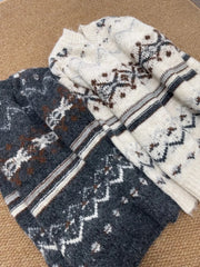 Cyflymder  Women's Geometric Jacquard Sweater O-neck Long Sleeve Cotton Knitted Pullover Vintage Casual Cozy Jumper Sweet Y2k Autumn Top