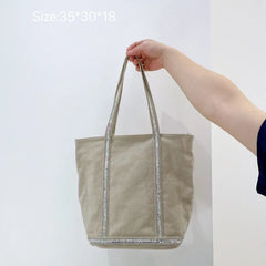 Cyflymder  Canvas Rhinestone Large Capacity Tote Bag  Retro Shoulder Messenger  Handbag Cosmetic Bag Luxury Brand Crossbody Bags for Women