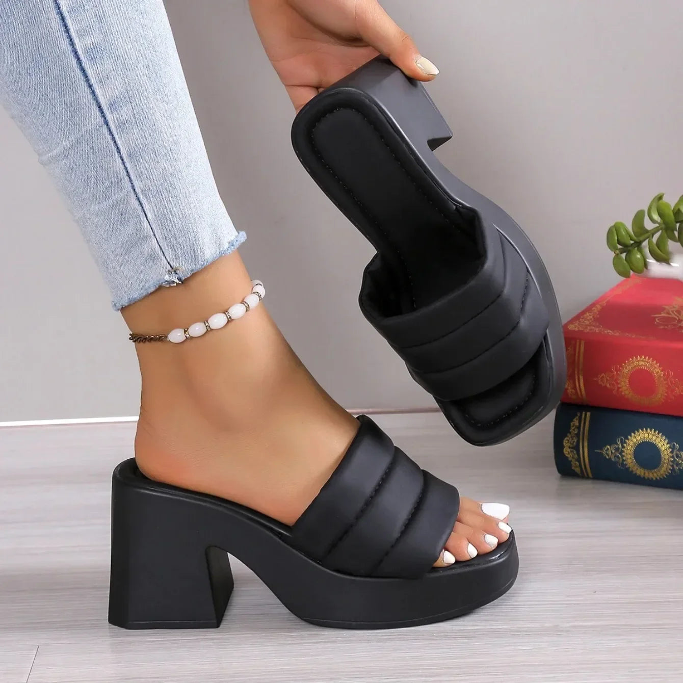Cyflymder  Elegant Women Platform Slippers Soft PU Summer Peep Toe Thick Sole Female Outdoors Non-slip Casual Beach Heels Slippers