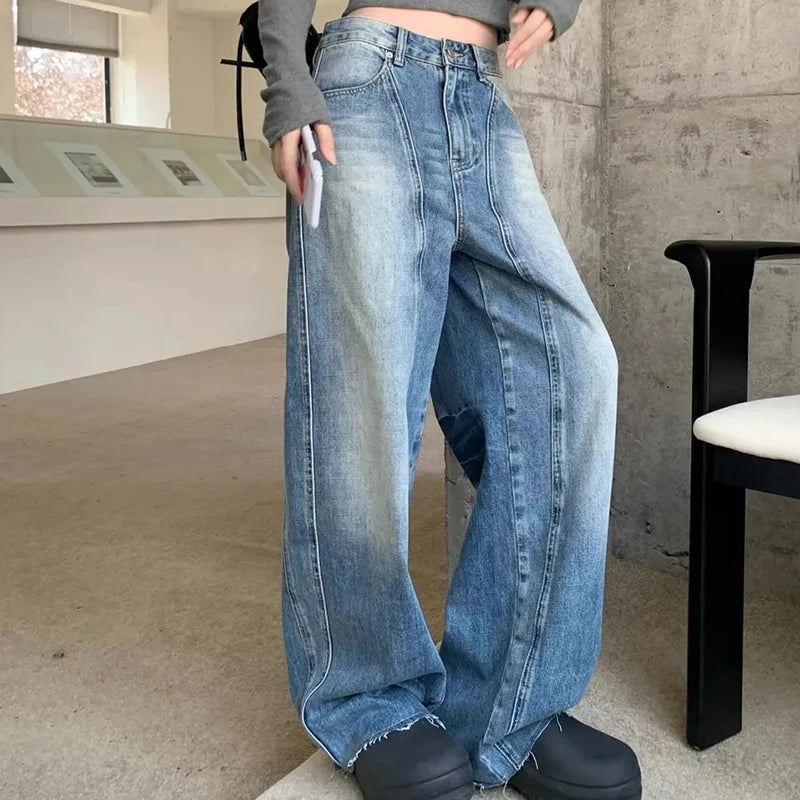 Cyflymder  American Vintage Baggy Women Jeans Y2K Fashion Streetwear Distress Raw Edge Straight Pants Harajuku High Waist Pocket Trousers