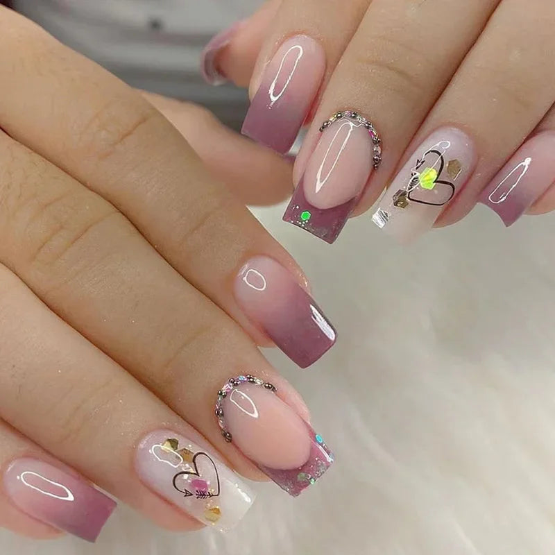 Cyflymder  24pcs Simple French False Nails With Gel White Square Head Fake Nails With Designs Short Press On Nails Natural Artificial Nail
