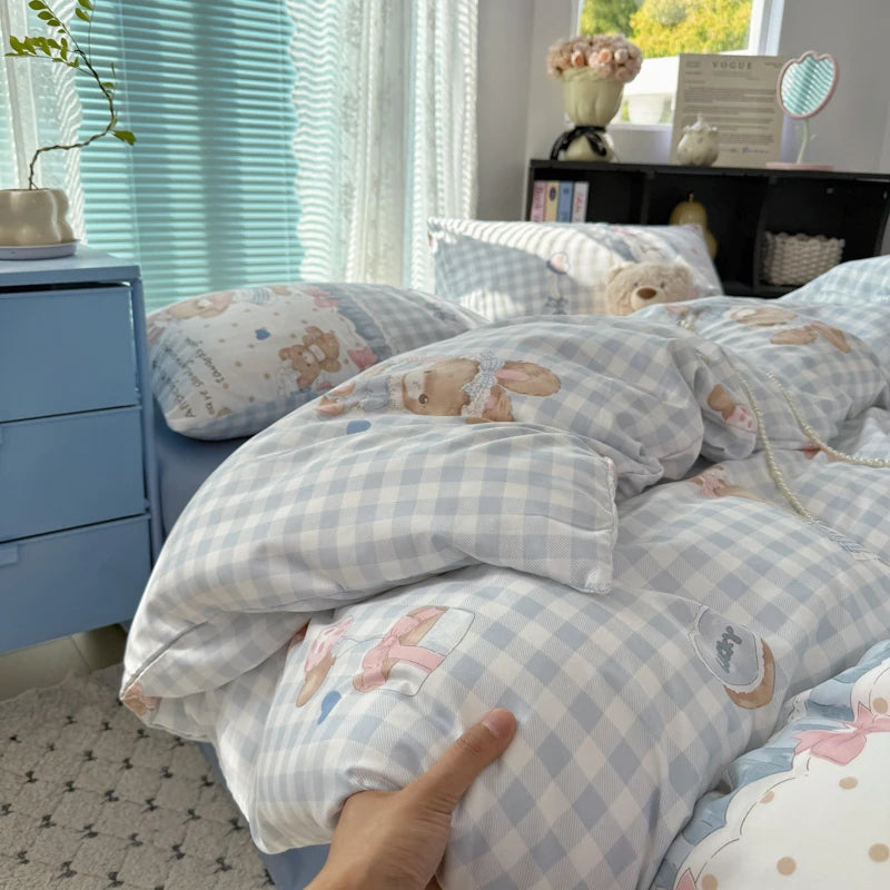 Cyflymder  INS Korean Style 2025 Floral Bedding Sets New Skin Friendly Soft Washed Cotton Printed Bed Sheet Sets