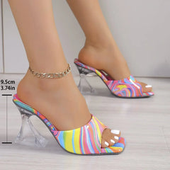 Cyflymder  New High Heels Fashion Versatile Featured Women Sandals Pattern Design Advanced Shoes Women Square Head Trendy Classic Slippers