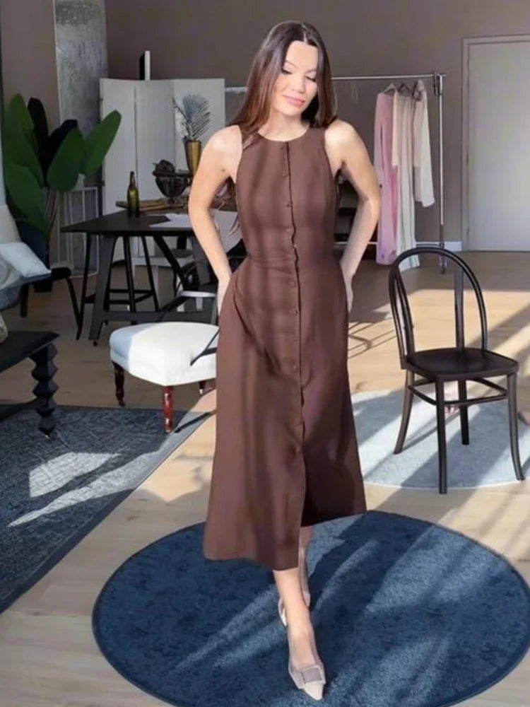 Cyflymder  Dress Women Wholesale 2025 Summer New Style Cross Border Trade Sleeveless Buttons Cinched Waist Stylish Elegant Style