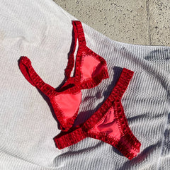 Cyflymder   Red Crochet Bikini Set New Bandeau Biquini Women Sexy Swimsuit Push Up Swimwear Female Mirco Bikinis Bathing Suit Beachwear