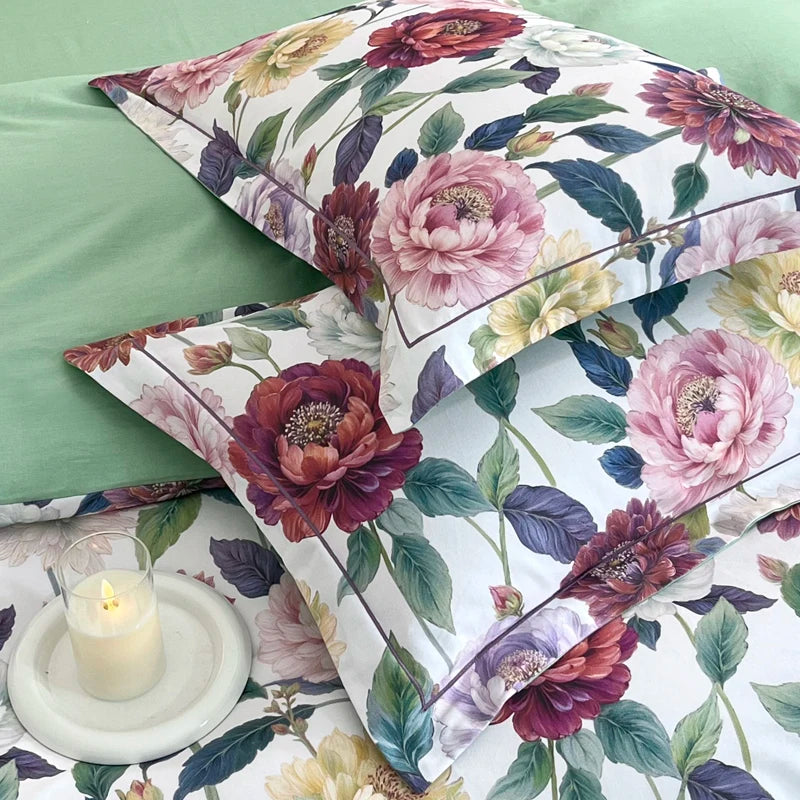 Cyflymder  100% Cotton Flowers Print Luxury Bedding Set Single Double Queen King Size Duvet Cover Flat/Fitted Bed Sheet Pillowcases 3/4Pcs