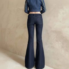 Cyflymder  Dark Blue Low-Rise Slim-Fit Flare Jean Y2k Aesthetic 2000s Denim Trousers Chic Sexy Pant Casual Outfit Grunge Fairycore