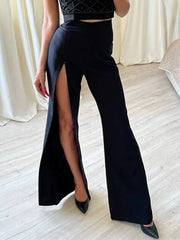 Cyflymder  High Waist Both Leg Split Women Hot Sexy Casual Slimming Straight Wide Legs Pants 2023 Autumn Club Party All-matching Pants
