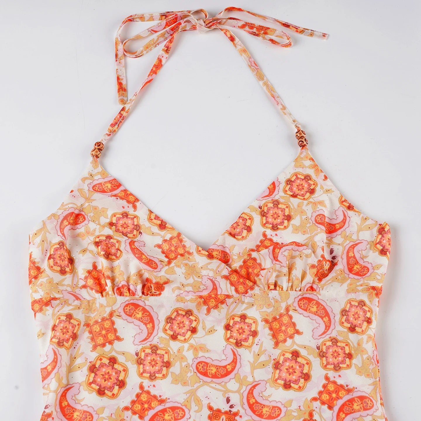 Cyflymder  Holiday Floral Mesh Halter Top See Through Slim Deep V-Neck Sleeveless Tank Tops Women Summer Fashion Streetwear