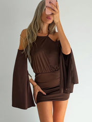 Cyflymder  Sexy Backless Lace-up Halter Bodycone Mini Dress Solid Flare Sleeve Slim Women Fashion Short Dress Clubwear Summer