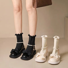 Cyflymder Knitted Women's Sock Boots New Sweet Butterfly Knot Mary Jane Girl Shoes Autumn Winter Platform Shoes for Women