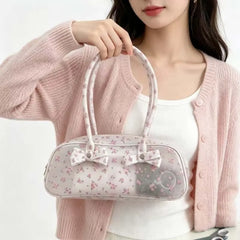 Cyflymder   Retro Harajuku Floral Jelly Handbag Women Bow Large Capacity Transparent PVC Underarm Bag Ladies Sweet Cute Shoulder Bags Chic