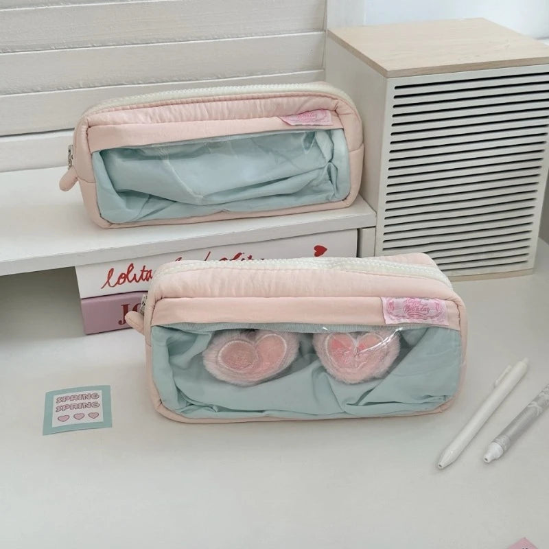Cyflymder  Korean Fashion Sweet Ita Pencil Case for Kids Girl DIY Decor Clear Badge Pin Organizer Portable Large Capacity Stationery Bag