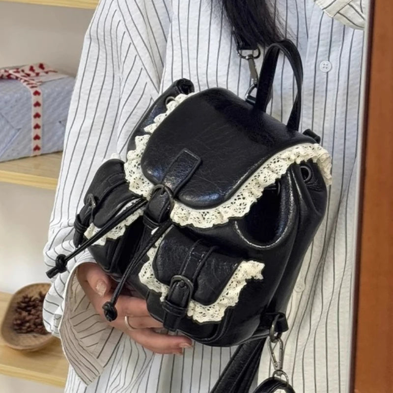 Cyflymder  Lace Patchwork Fairy Fashion Handbags Y2k Aesthetic Chic Casual Simple Backpacks Korean Women Mini Sweet Preppy Schoolbags