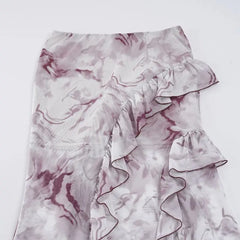 Cyflymder  French Wavy Edge Printed Mesh Skirt Women's Low Waist Long Skirt Slim Fit Spice Girl Hip Wrap Skirt