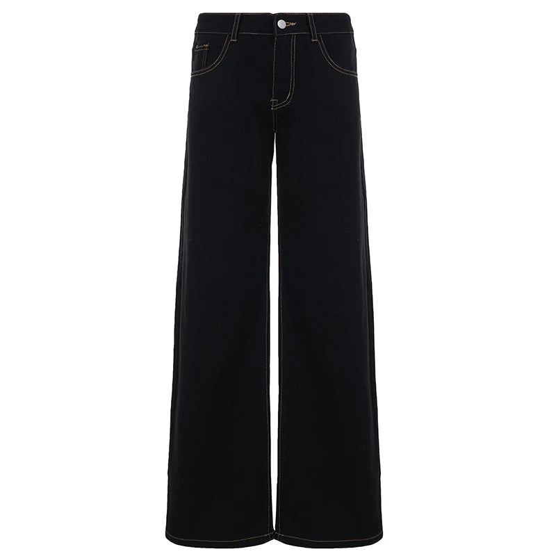 Cyflymder   Retro Black Loose Wide Leg Denim Jeans Women's All-Match Low Waist Trousers Y2K Streetwear Denim Trousers Casual Outfit