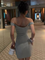 Cyflymder  Off-shoulder Rivet Hollow-out Bodycone Mini Dress Solid Color Sleeveless Tight Women Fashion Short Dress Sexy Partywear