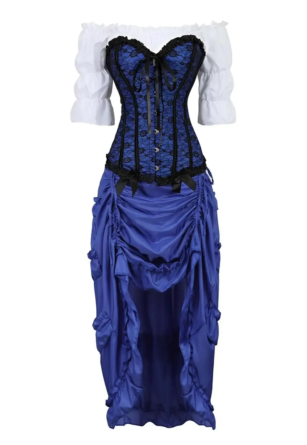 Cyflymder  Corset 3 Piece Outfits for Women Steampunk Renaissance White Blouse Set Carnival Party Lace Up Boned Bustiers with Pirate Skirt
