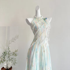 Cyflymder  Summer Women French Vintage Shoujo 2000s Maxi Dress Sleeveless Frock A-line Tie Dye One-Piece Evening Party Coquette Gyaru Prom