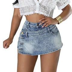 Cyflymder  Women Front Single-breasted Patchwork Denim Skirt Back Ultra Short Shorts Half-body Dress Three Quarter Pants Casual Streetwear