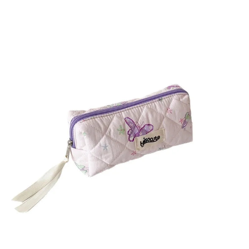 Cyflymder  1 Piece Korean Fashion Aesthetic Butterfly Pencil Case Print Floral Pink Purple Color Stationery Storage School Student Pen Bag