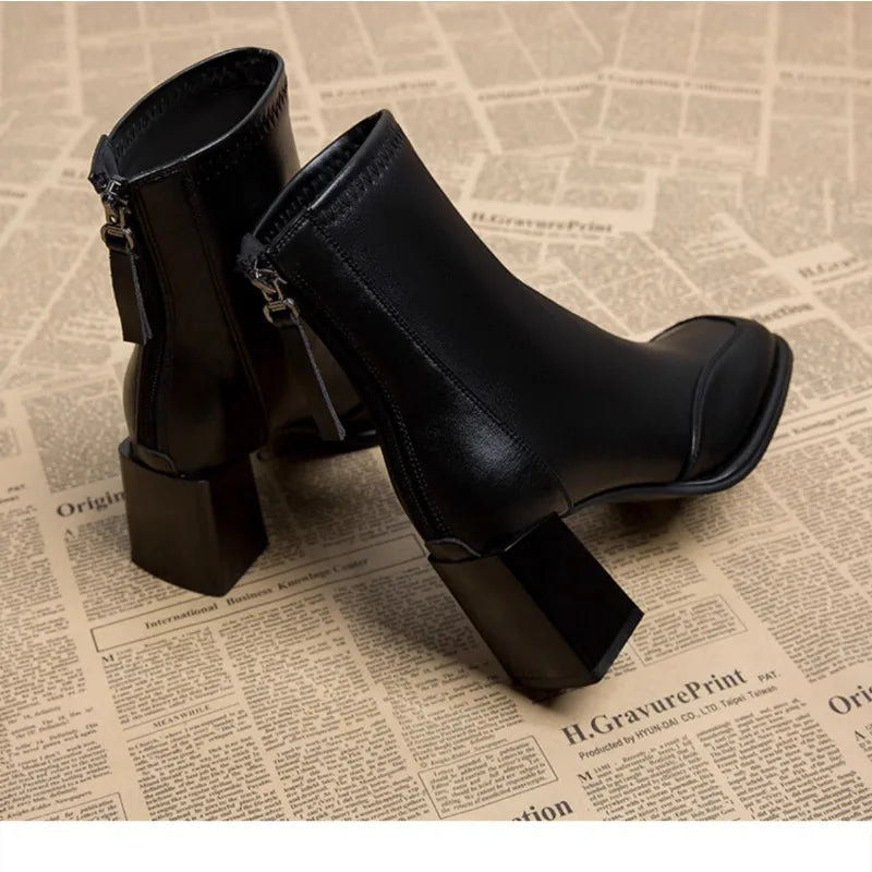 Cyflymder Booties Very High Heels Shoes for Women Heeled Brown Leather Footwear Work Short Female Ankle Boots Pu Sale Y2k Autumn Quality