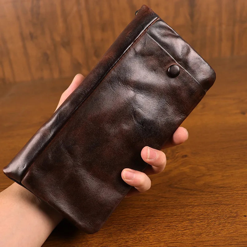 Cyflymder  Handcrafted Men's Long Wallet with Vintage Charm and Multifunctional Design Retro Card Bag