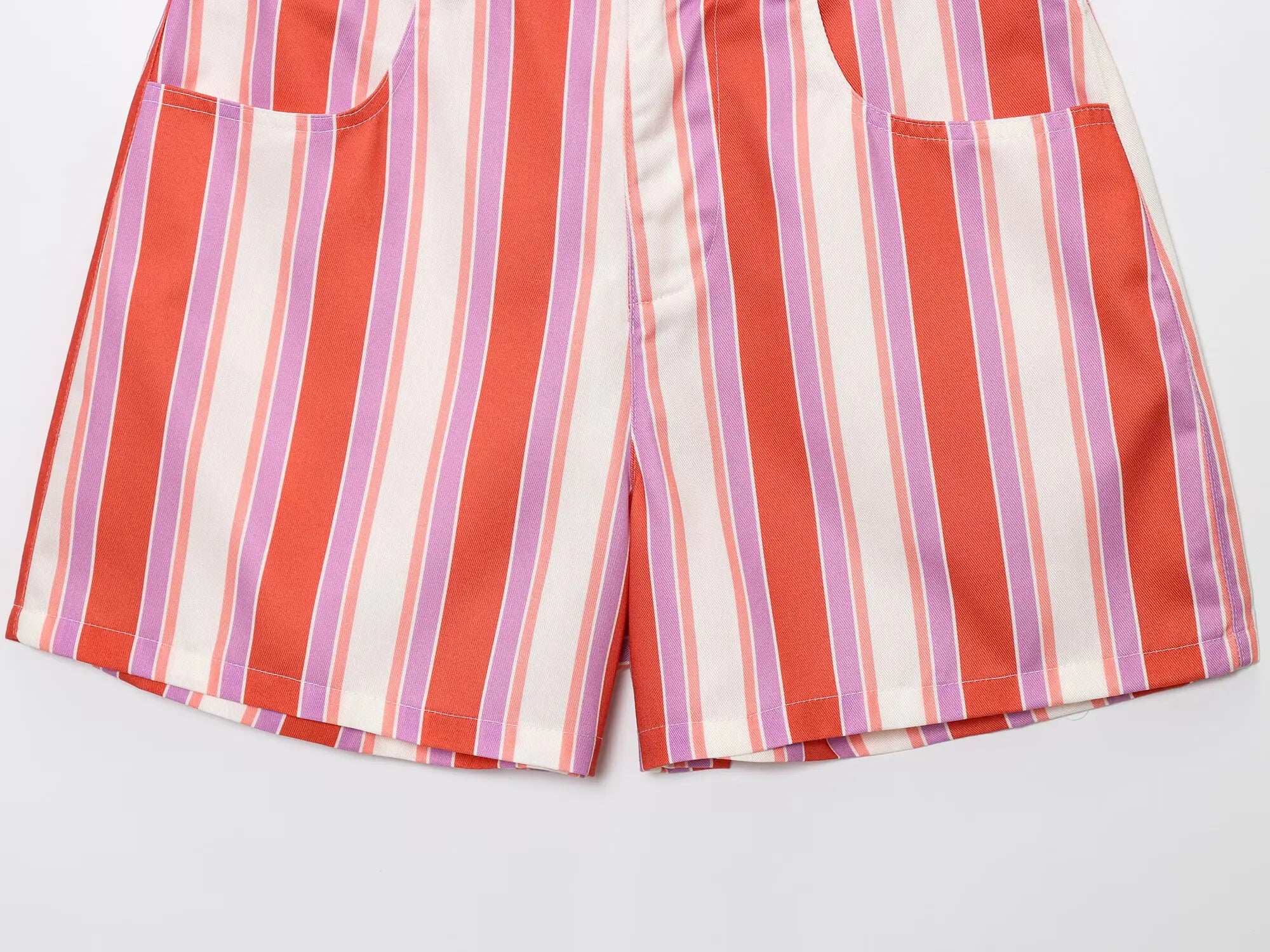 Cyflymder  Women's new fashion side pocket decoration casual striped shorts retro high waisted zipper women's shorts
