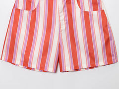 Cyflymder  Women's new fashion side pocket decoration casual striped shorts retro high waisted zipper women's shorts