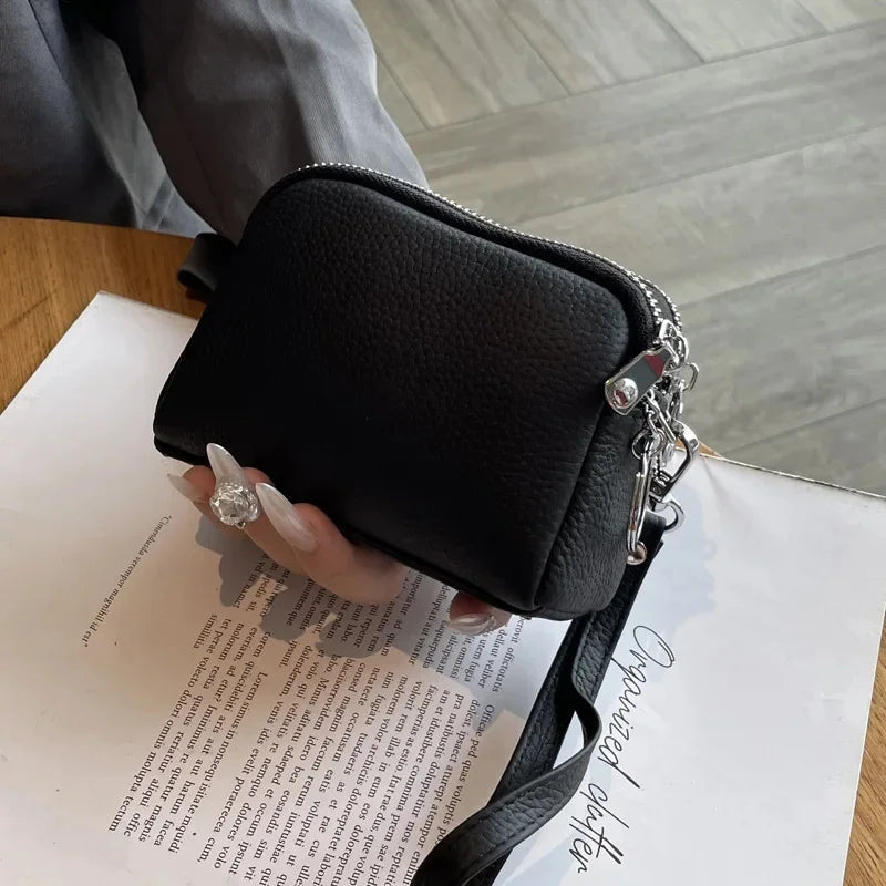 Cyflymder  Fashionable Portable Large Capacity Leather Coin Purse Simple Design Double Zipper Handbag High End Mini Coin Wallet