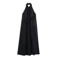 Cyflymder  Women's new summer linen black halter neck casual loose robe dress sexy strapless backless design personality fashion