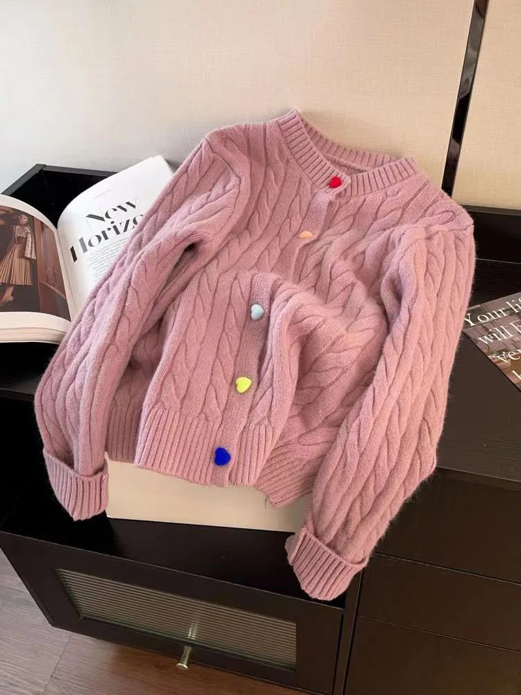 Cyflymder  Chic Rainbow Buttons Cardigan Sweaters Women Korean Sweet Loose Casual Knitted Coat Fashion O Neck Lady Long Sleeve Tops
