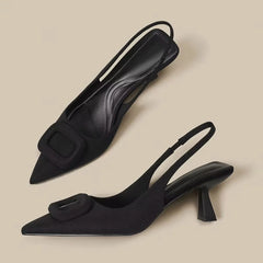 Cyflymder   Brand Woman Slingback Shoes Fashion Spring New Ladies High Heels Elegant Med Heel Pointed Toe Slip on Sandal Mules