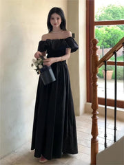 Cyflymder  Black Square Collar Ruffle Dress Women New French High-end Slim-fit Elegant Long Dress vestidos de mujer elegantes para fiesta