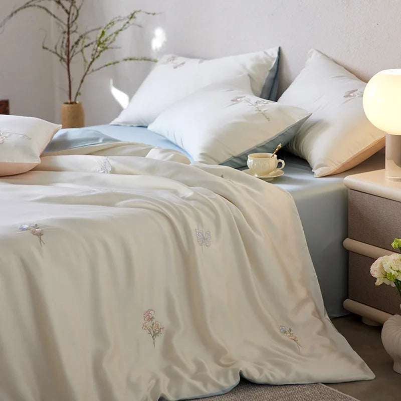 Cyflymder  High-End 100% Tencel Skin-Friendly Bedding Sets Luxury Embroidery Cooling Comforter Set Smooth Ultra Soft Bed Linens for Summer