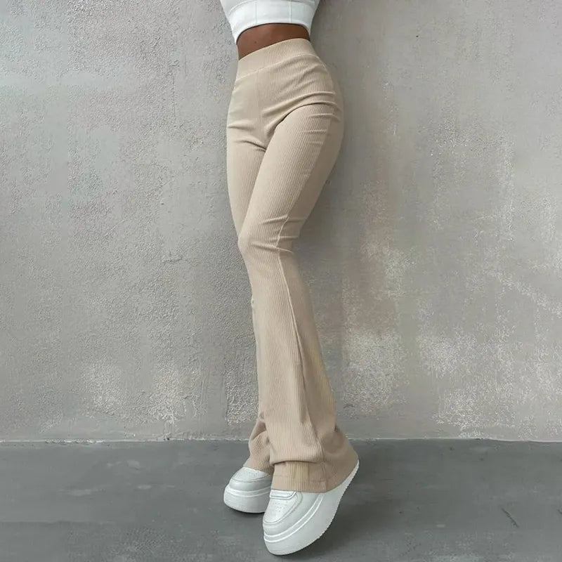 Cyflymder Autumn Solid High Waist Hip-Wrapping Elasticated Embossing Trousers Casual Daily Versatile Women Pants