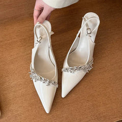 Cyflymder  Summer Fashion Crystal High Heels Pumps Women Pointed Toe Thin Heel Party Shoes Woman Patent Leather Buckle Strap Sandals