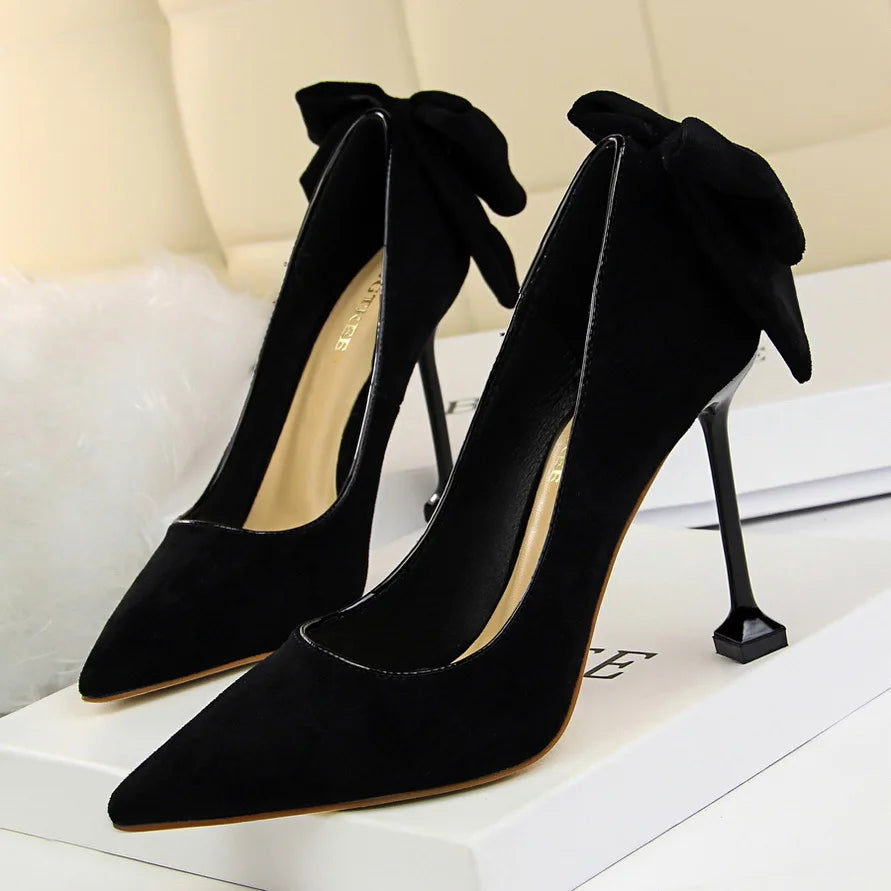 Cyflymder Shoes Bowknot Female Kitten Heels Suede Women Pumps Spring New High-heels Fashion Sweet Ladies Shoes Luxury Pumps