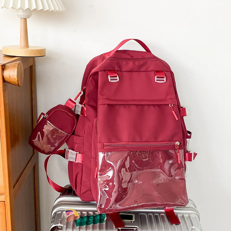 Cyflymder  Transparent Vintage Pockets Students Backpacks Y2k Aesthetic Women Casual All Match Schoolbags Korean Trendy Streetwear Ita Bags