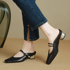 Cyflymder  Slippers Women Summer Shoes Low Slides Cover Toe Med Soft Square Rome Fabric Rubber Hoof Heels PU Shoes Woman 2025 Slippers Soft