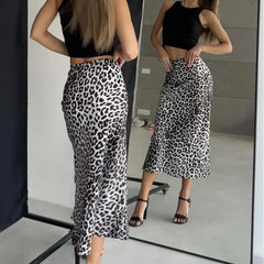 Cyflymder Sexy Leopard Print Long Skirts For Women Summer Fashion Vintage Women's Satin Maxi Skirt Female High Waist A-Line Skirt